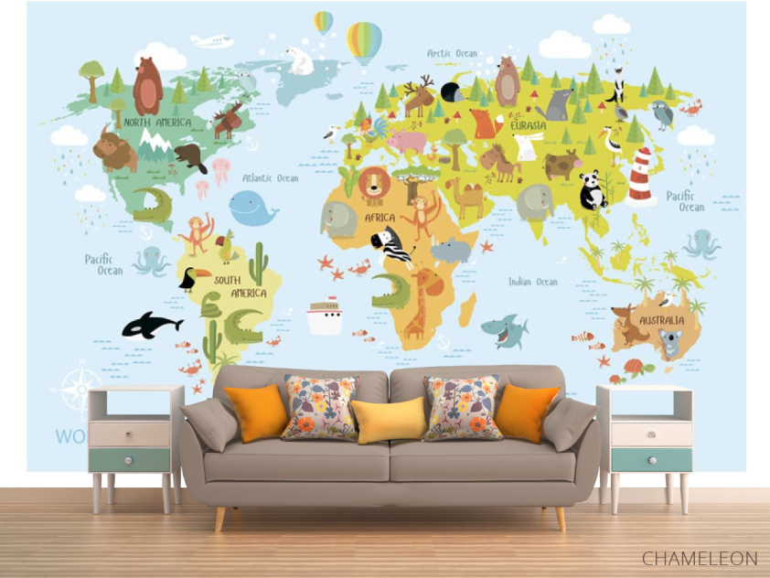 Фотообои Светло-голубая карта в детскую для мальчика - 1