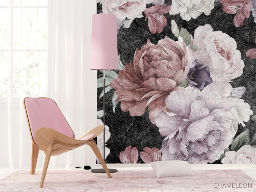 Фотошпалери Вінтажні квіти на чорному - 4
