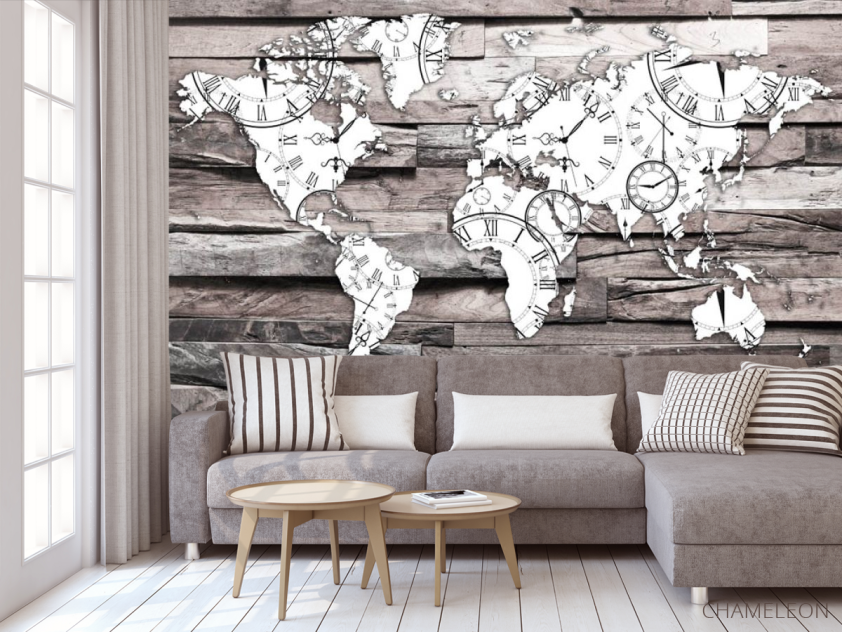 Фотообои 3d карта на фоне дерева - 3