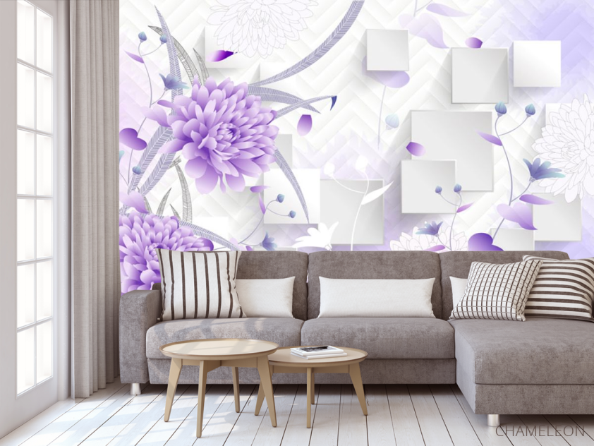 Фотообои Фиолетовые цветы 3д - 3
