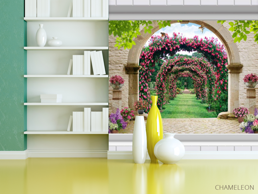 Фотошпалери Вид з вікна на сад з трояндами - 3