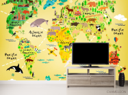 Фотообои Желтая детская карта с животными - 2