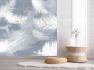 Фотошпалери Пір'я на блакитному з золотом - 2