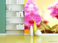 Фотообои розовые орхидеи на желтом фоне - 3