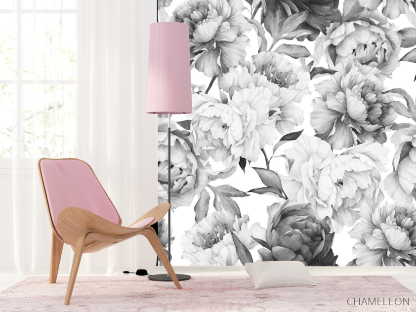 Фотошпалери чорно-білі півонії - 4
