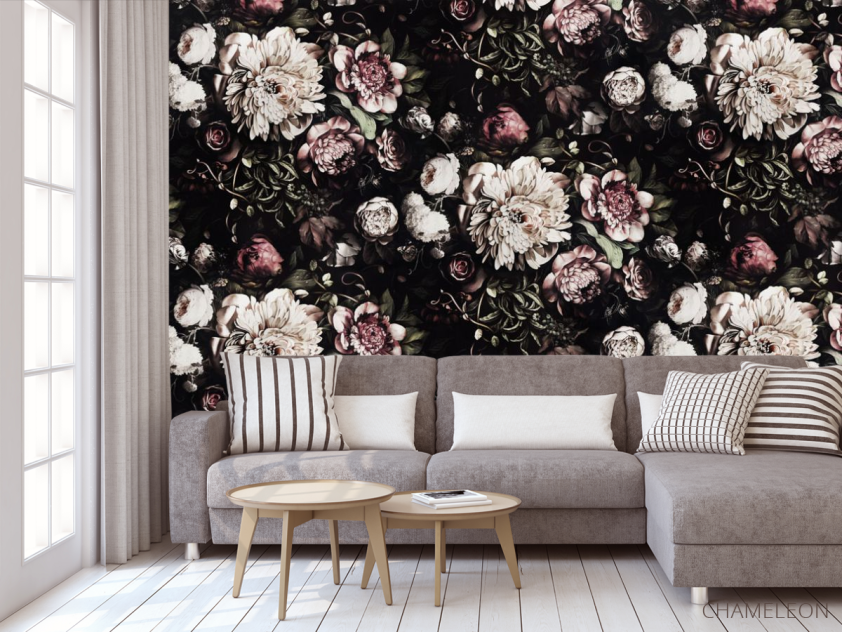 Фотообои Классические цветы на черном фоне - 3