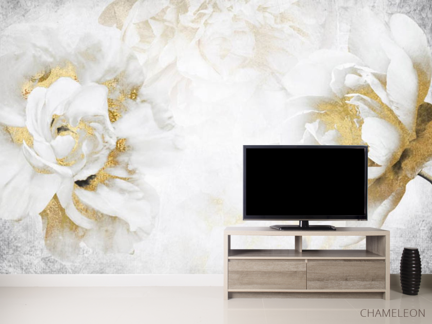 Фотообои Белые цветы с золотом - 2