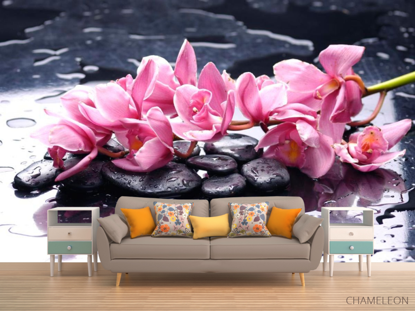 Фотообои Сиреневые цветы и камни - 1