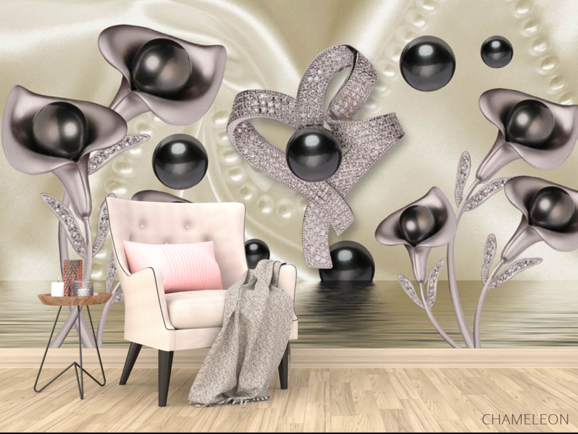 3д фотообои 3д цветы с камнями - 4