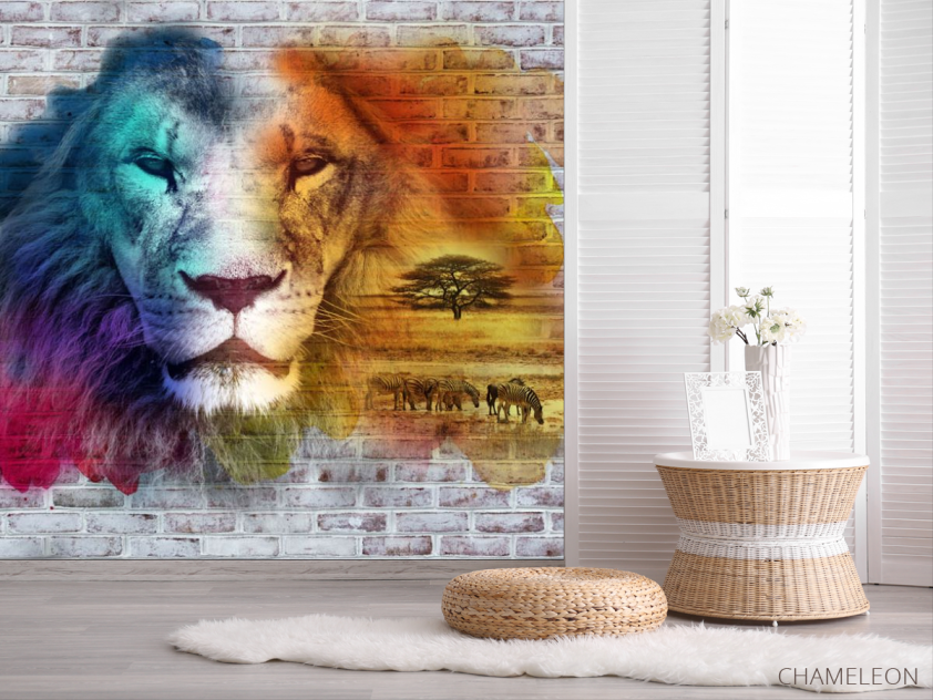 Фотошпалери Стіна 3д з левом - 2