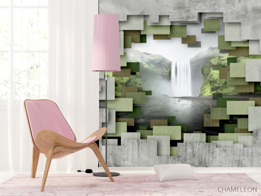 Фотошпалери 3д стіна з водоспадом - 4