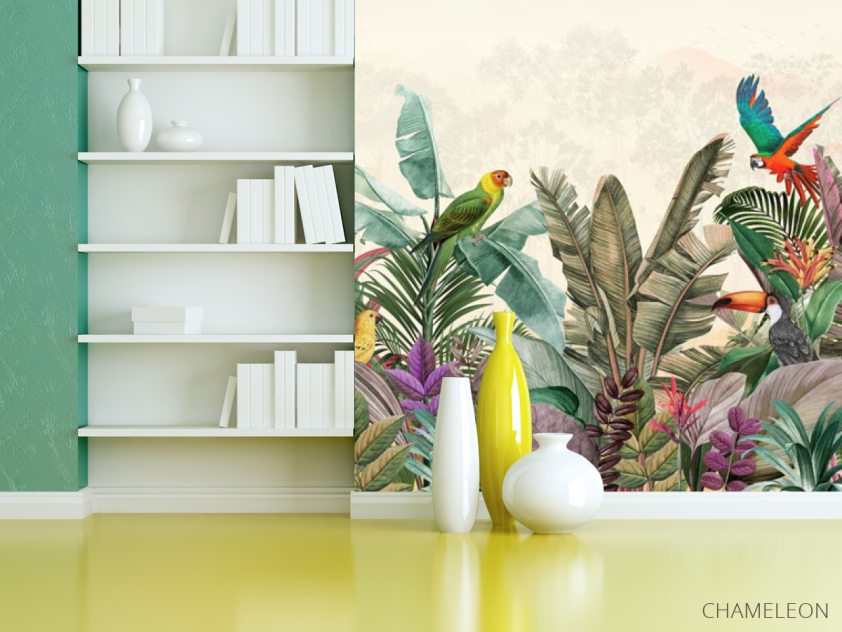 Фотошпалери папуги і тропічні листя - 3