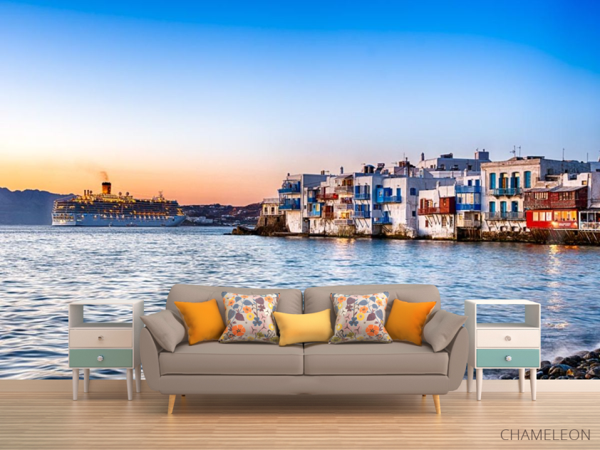 Фотообои пароход на берегу вечернего моря - 1