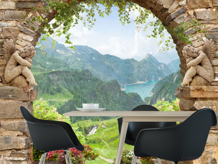 Фотообои Фреска с видом на горы - 1