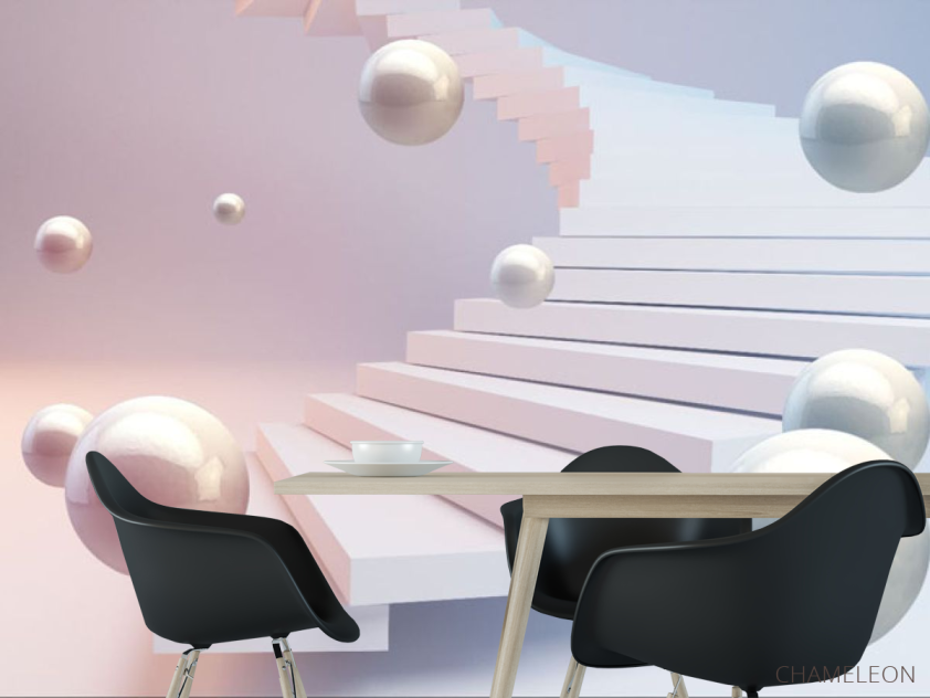 Фотошпалери 3Д кулі і рожеве небо - 1