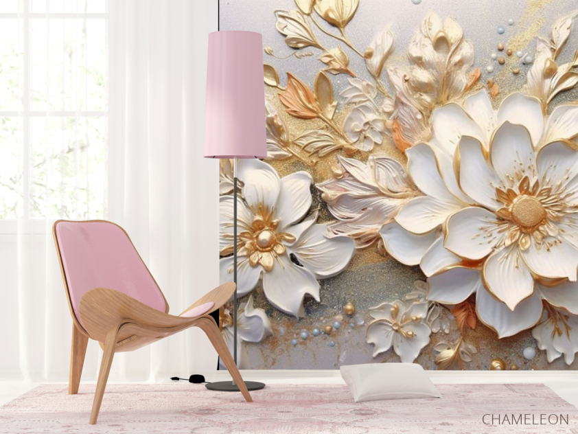 Фотошпалери 3Д квіти золоті - 4