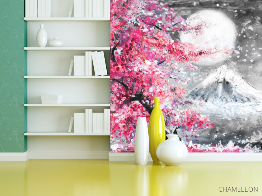 Фотошпалери картина біла луна над рожевим деревом - 3