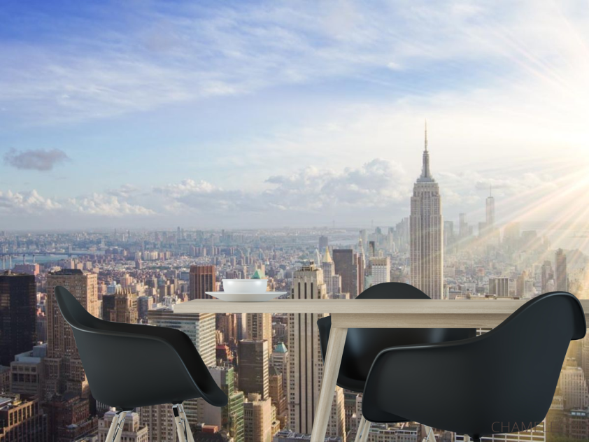 Фотошпалери сонце над шпилями багатоповерхівок - 1