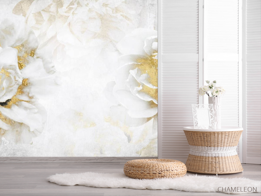 Фотошпалери білі квіти з золотом - 2