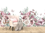 Фотообои розовые акварельные розы на белом фоне - 4