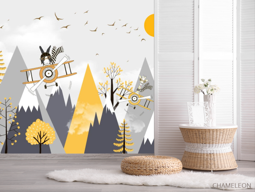 Фотошпалери Гори дитячі жовто-сірі - 2