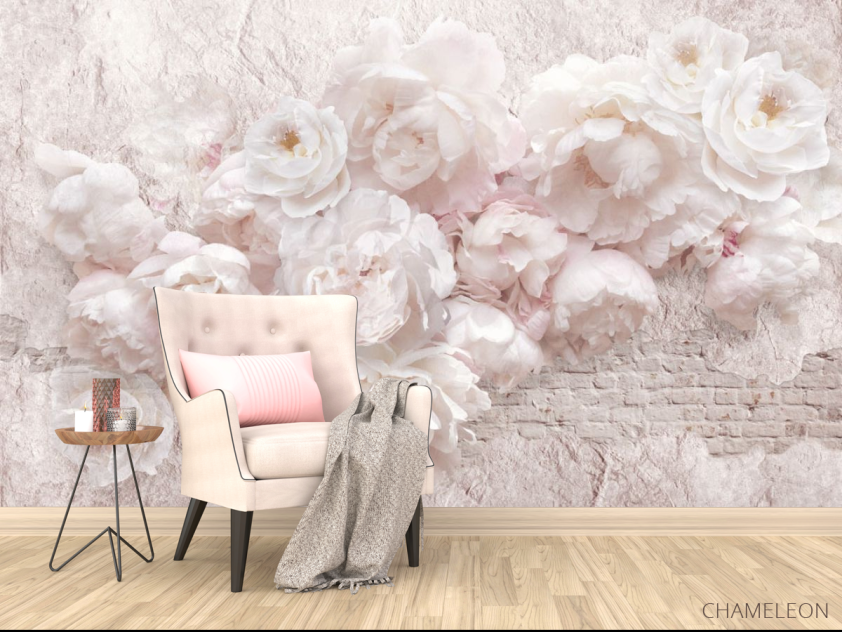 Фотообои Белые пионы шероховатая стена - 4