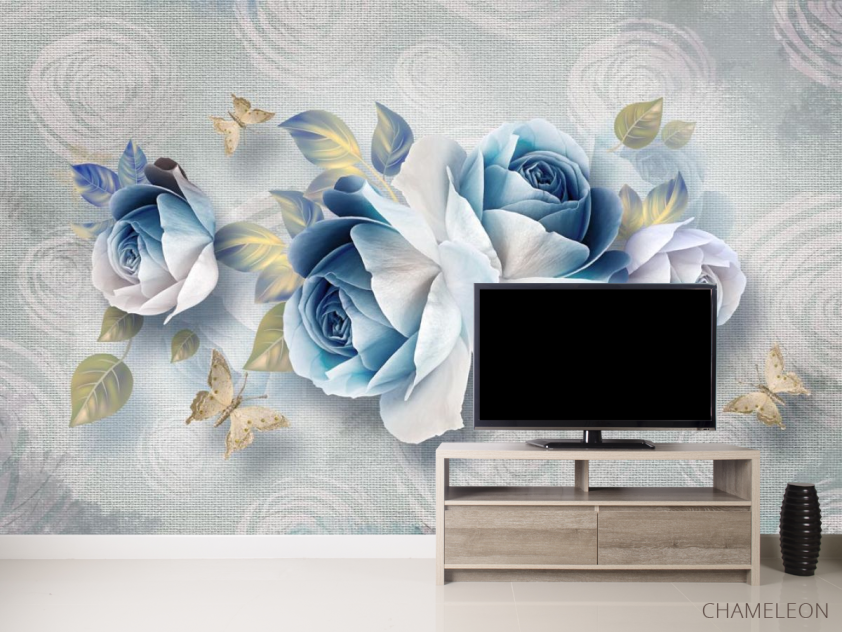 Фотообои Синие цветы 3д - 2