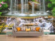 Фотообои 3д водопад и лебеди - 1