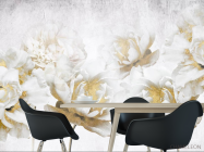 Фотошпалери білі квіти з золотом - 1