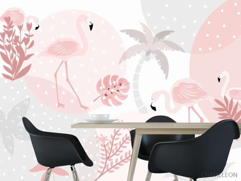 Фотошпалери фламінго і пальми - 1