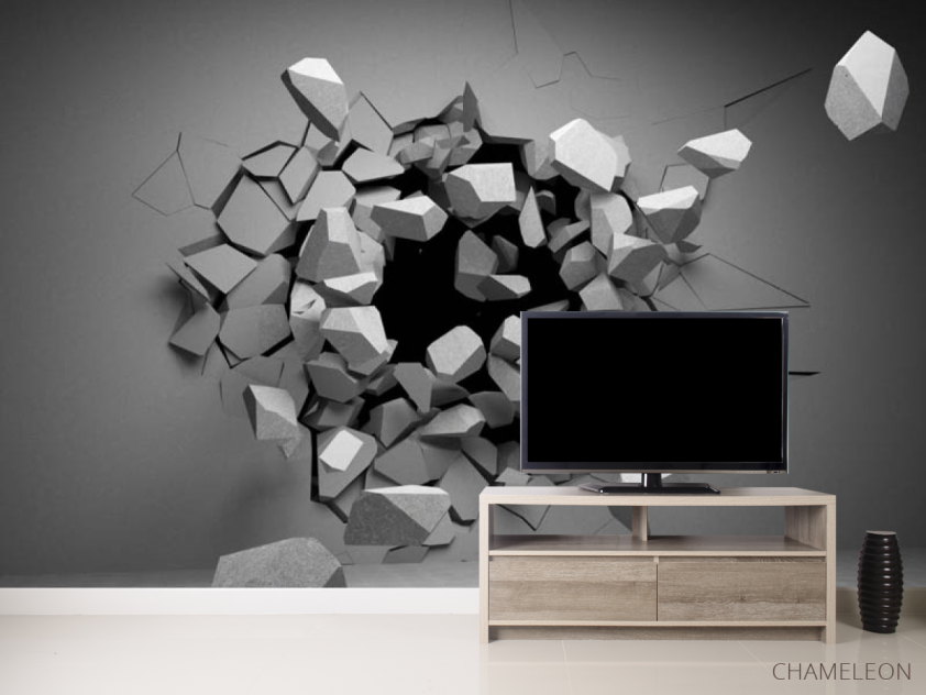 Фотообои камни вылетают со стены - 2