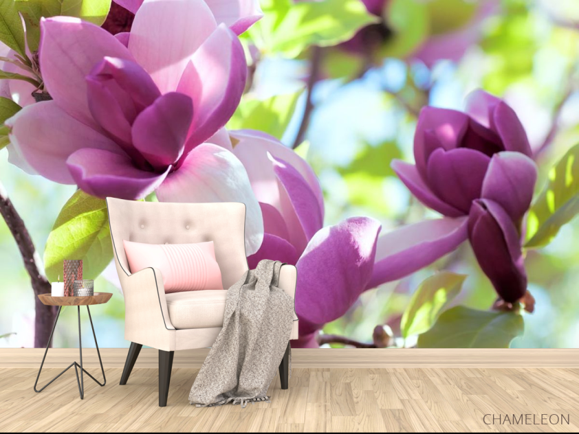 Фотообои бело-фиолетовые цветы на дереве - 4