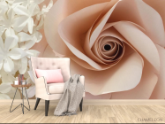 Фотообои большая бежевая роза из бумаги - 4