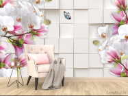 Фотообои Магнолии на фоне 3д квадратов - 4