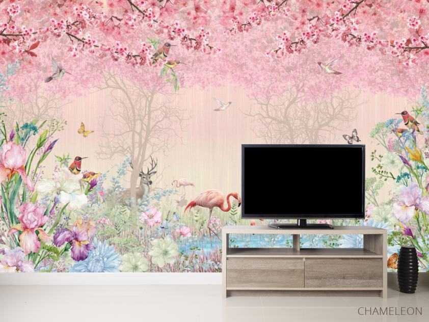 Фотообои Розовые фламинго в райском саду - 2