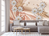 Фотообои белые цветы брошки на ткани - 3