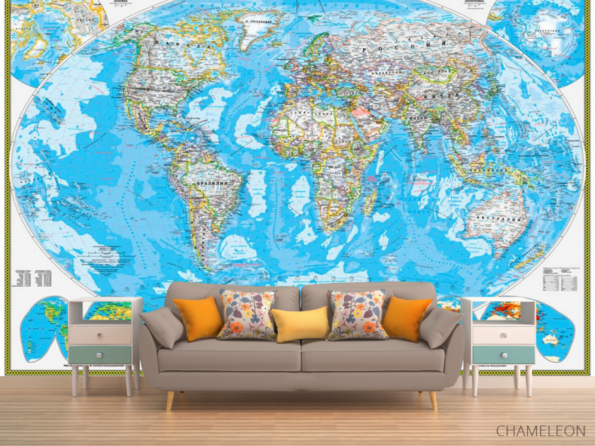 Фотообои Голубая карта мира - 1