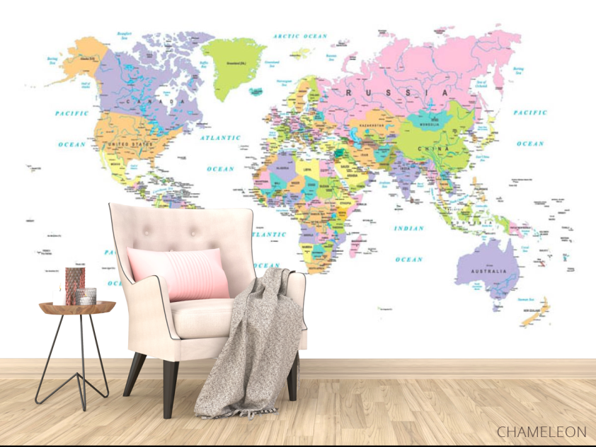 Фотообои Разноцветная карта мира на белом фоне - 4