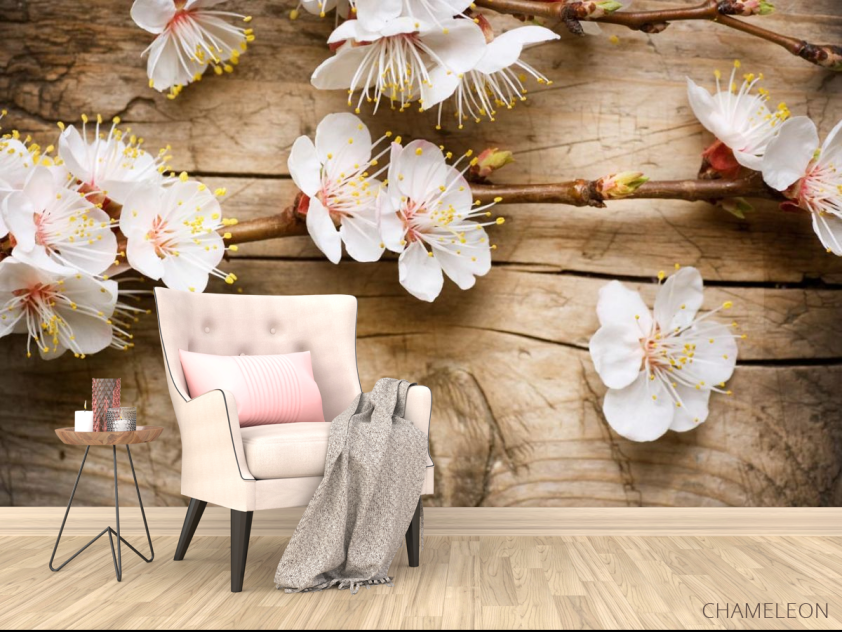 Фотообои белые цветочки на ветке - 4