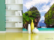 Фотошпалери човен біля скель - 3