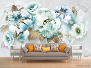 Фотообои Голубые 3д цветы - 1