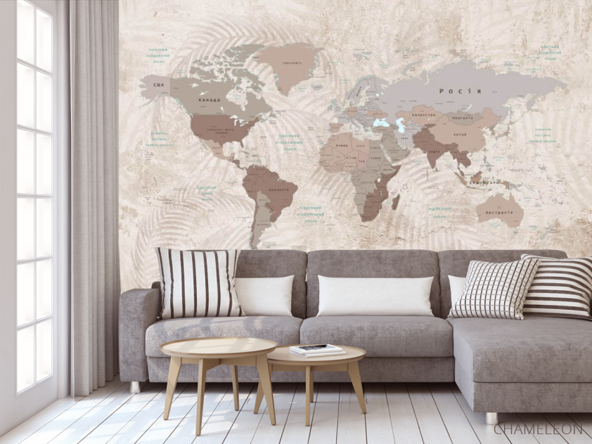 Фотообои Бежевая карта с ветками - 3