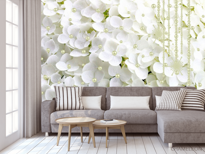 Фотообои Белая гортензия и бусины - 3