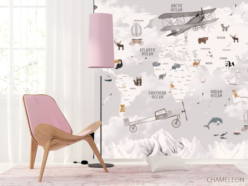 Фотошпалери сіра дитяча карта англійською - 4