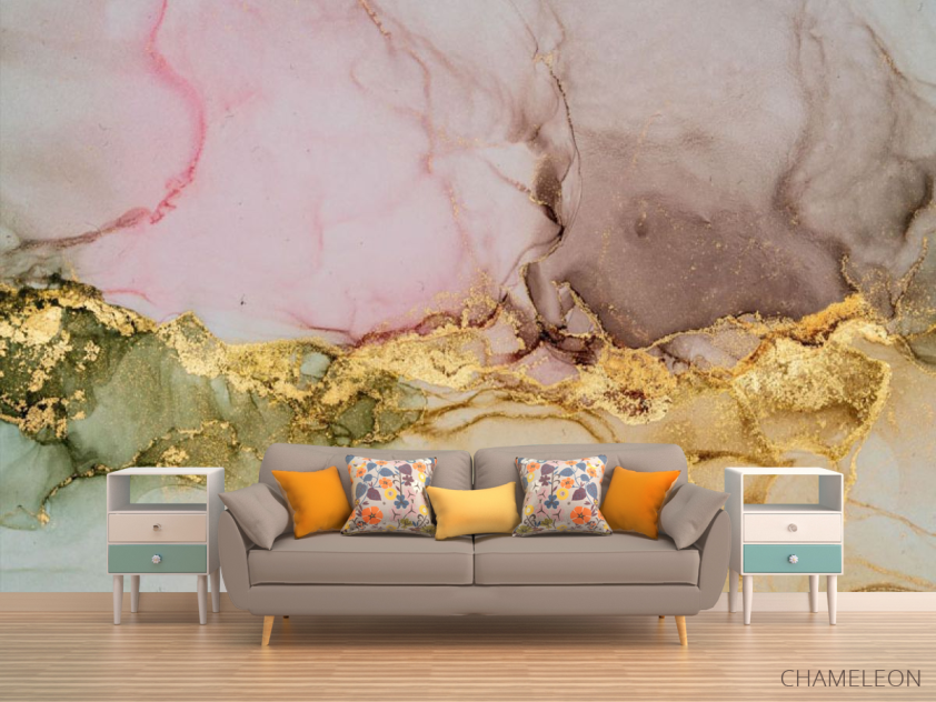 Фотообои Цветной флюид с золотом - 1