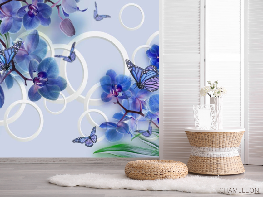 Фотошпалери сині орхідеї і метелики - 2