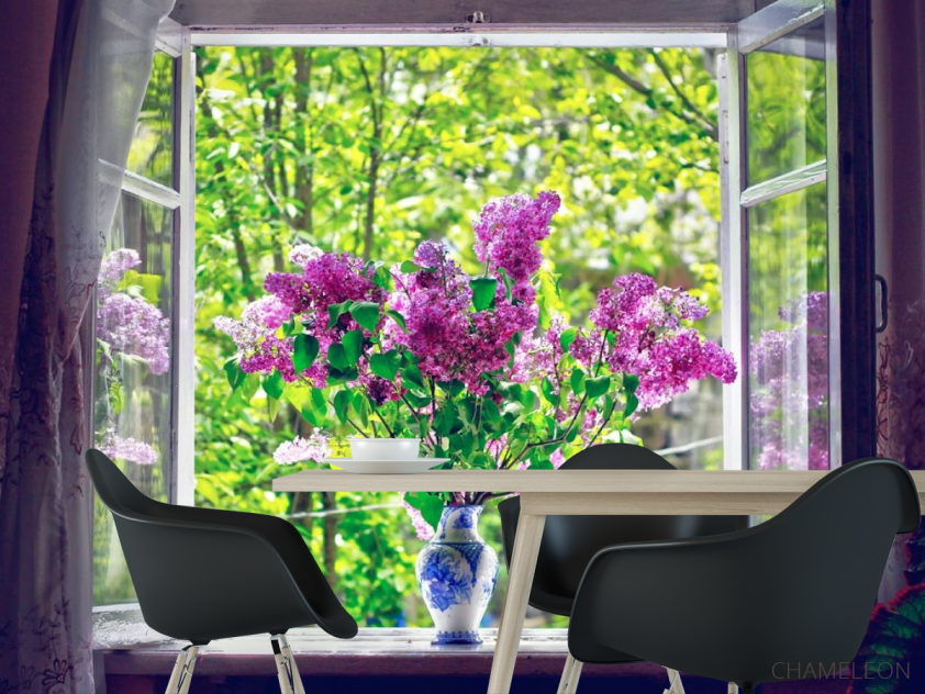 Фотошпалери бузок у вазі на вікні - 1