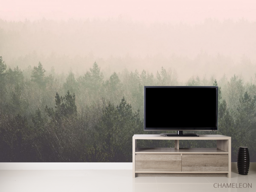 Фотообои лес и розовый туман - 2