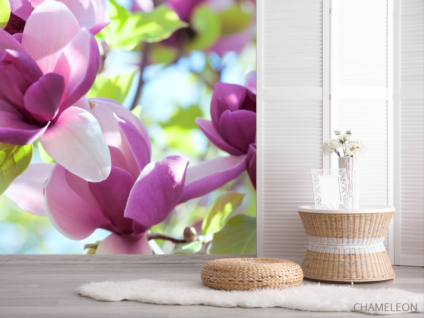 Фотошпалери біло-фіолетові квіти на дереві - 2