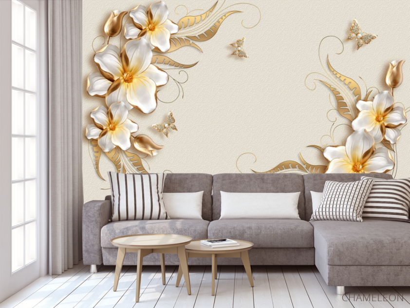 Фотообои Золотые цветы 3д - 3